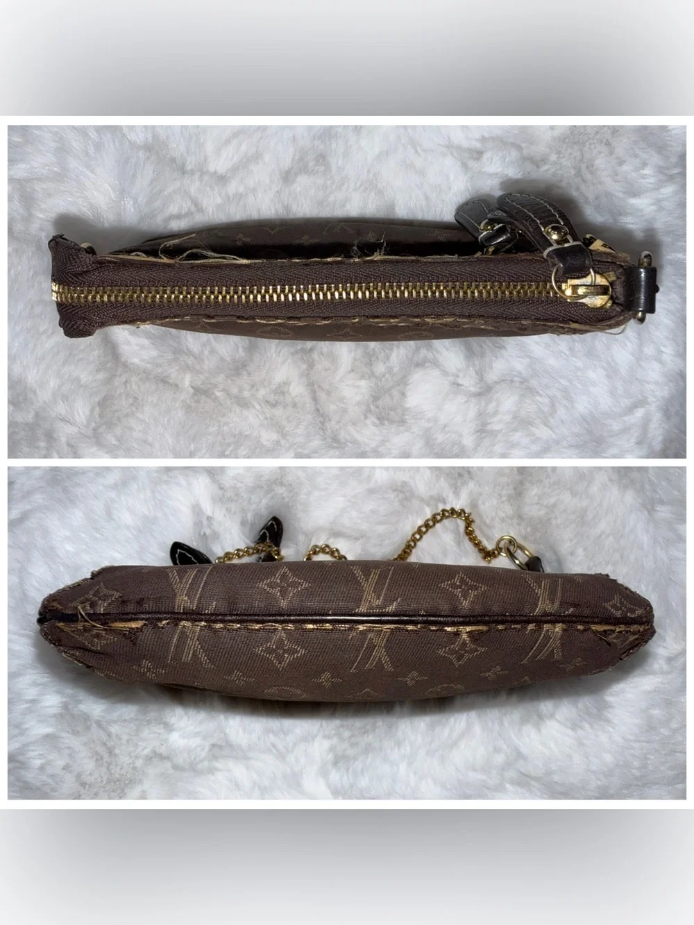 Louis Vuitton Brown Monogram Canvas Mini Lin Pochette with Chain Wristlet